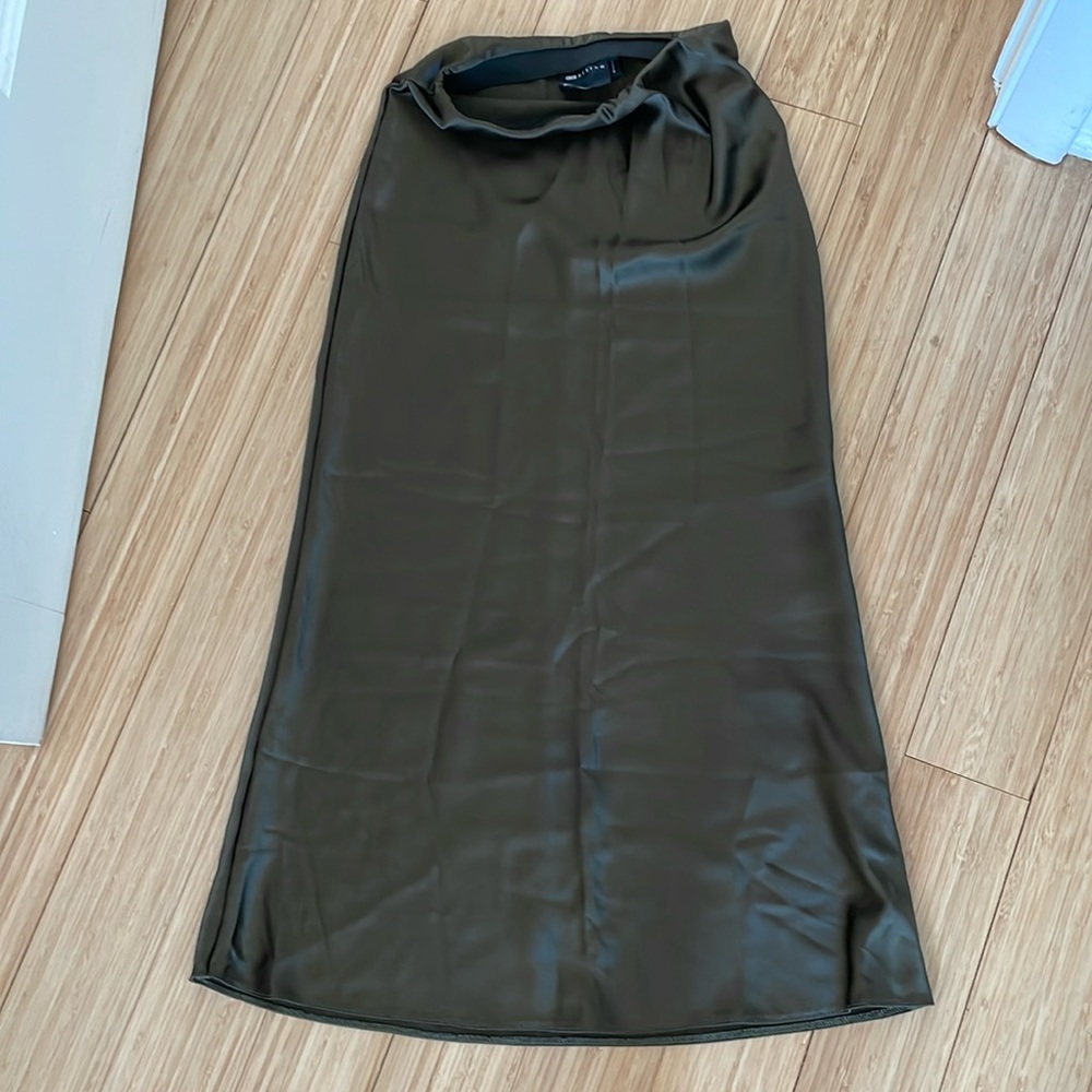 Olive green midi satin skirt
